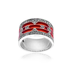 Red Enamel and Marcasite Wide Band - R213RED Red Enamel and Marcasite Wide Band - R213RED